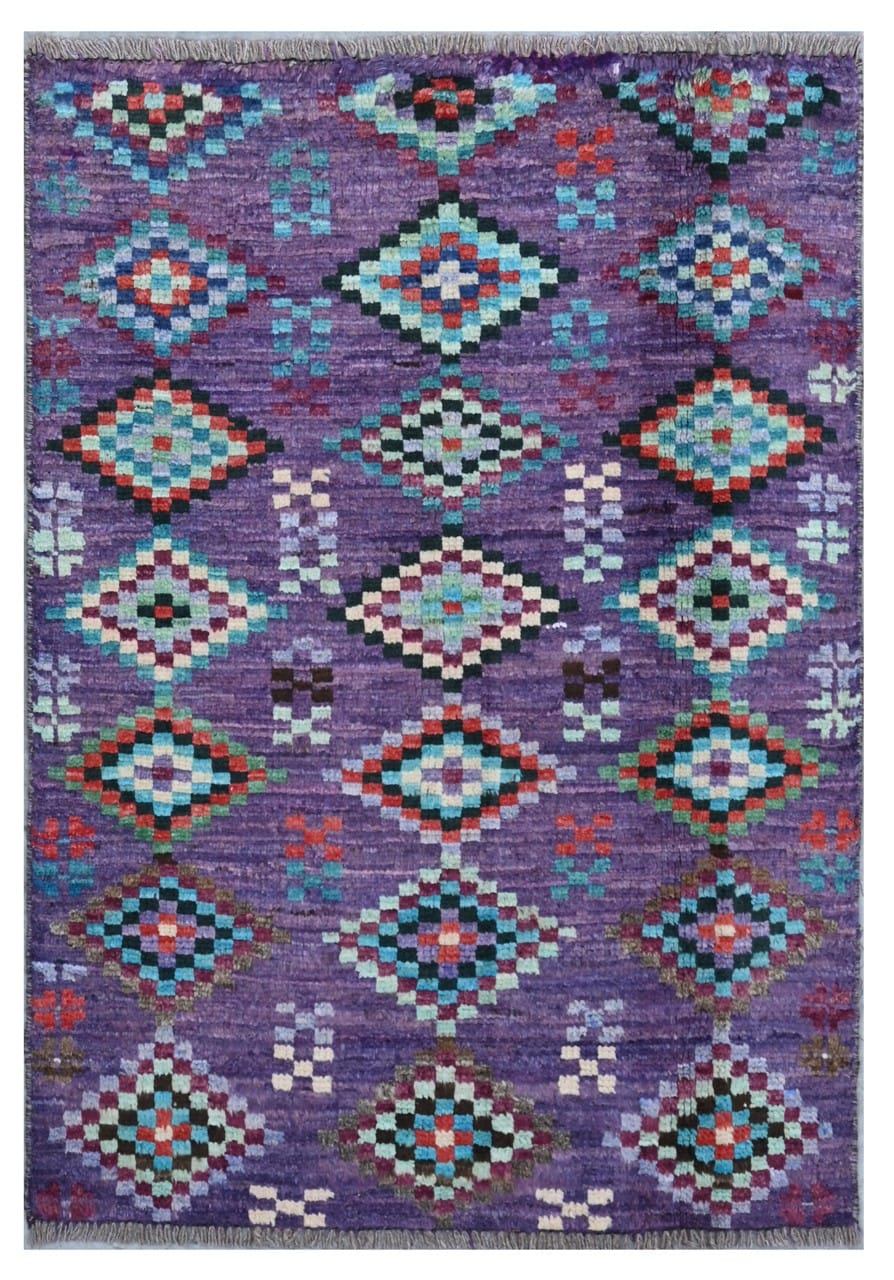 Taimany - Multicolor Tribal Wool Rug - Hand-Knotted 110x76cm