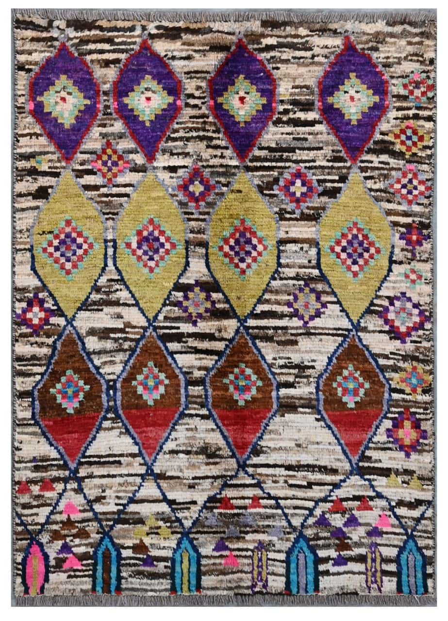 Taimany - Multicolor Tribal Wool Rug - Hand-Knotted 110x76cm