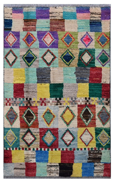 Taimany - Tappeto Tribale in Lana Multicolore - Fatto a Mano 125x76cm - CarpetLiving