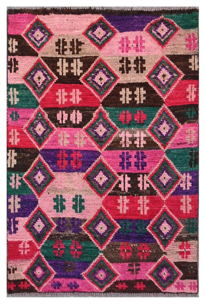 Taimany - Tappeto Tribale in Lana Multicolore - Fatto a Mano 117x77cm - CarpetLiving