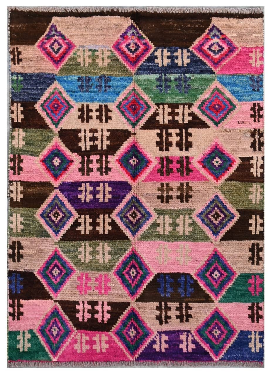 Taimany - Multicolor Tribal Wool Rug - Hand-Knotted 113x82cm