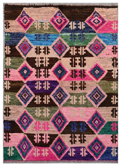Taimany - Multicolor Tribal Wool Rug - Hand-Knotted 113x82cm