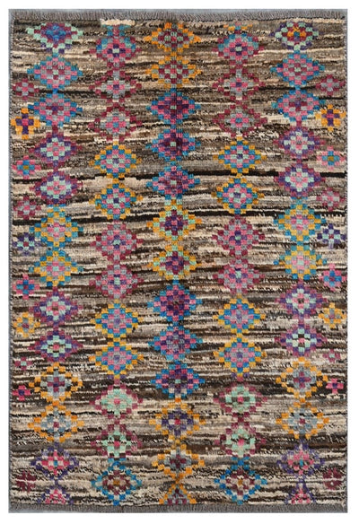 Taimany - Tappeto Tribale in Lana Multicolore - Fatto a Mano 112x76cm