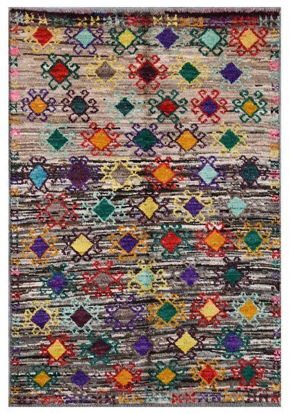 Taimany - Multicolor Tribal Wool Rug - Hand-Knotted 139x94cm