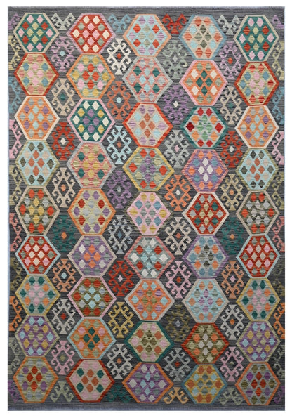 Tappeto Kilim Kaudani Afghan fatto a mano multicolore 299x207cm