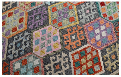 Tappeto Kilim Kaudani Afghan fatto a mano multicolore 299x207cm