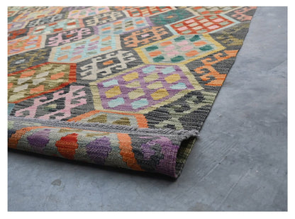 Tappeto Kilim Kaudani Afghan fatto a mano multicolore 299x207cm