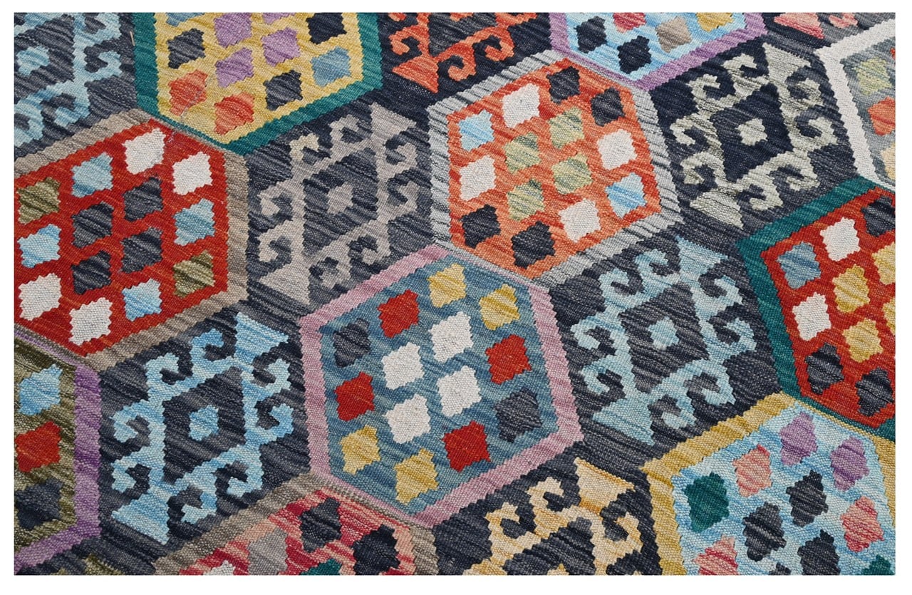 Tappeto Kilim Kaudani Afghan fatto a mano multicolore 303x201cm