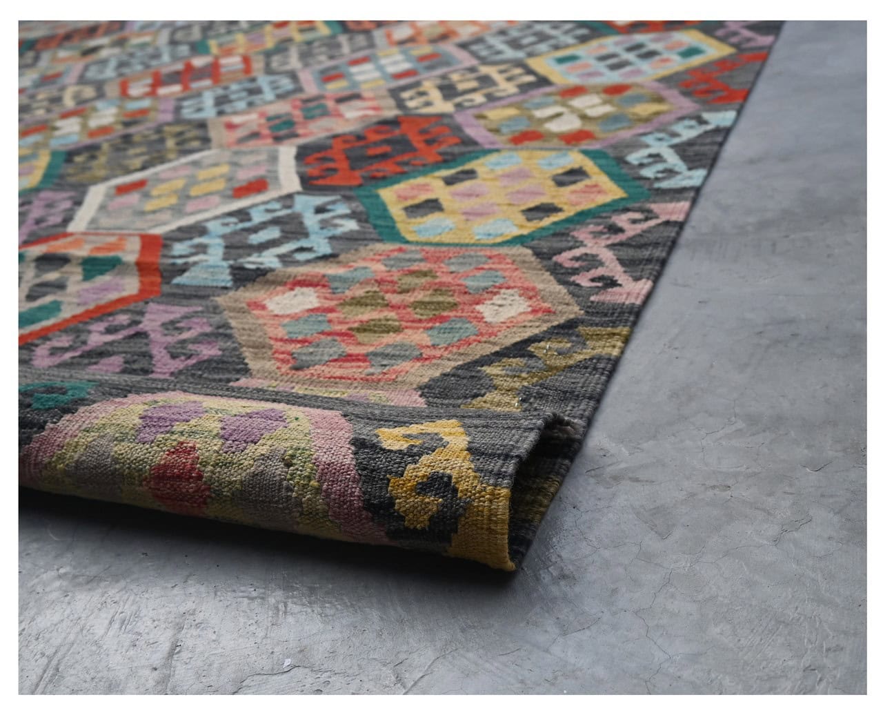 Tappeto Kilim Kaudani Afghan fatto a mano multicolore 303x201cm