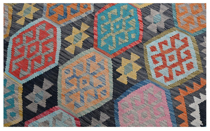 Tappeto Kilim Kaudani Afghan fatto a mano multicolore 298x216cm