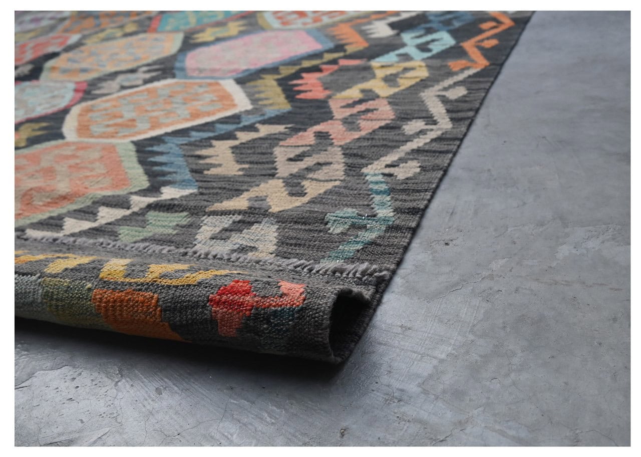 Tappeto Kilim Kaudani Afghan fatto a mano multicolore 298x216cm