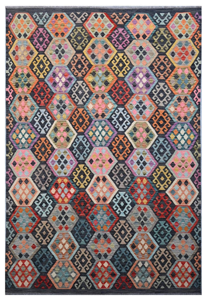 Tappeto Kilim Kaudani Afghan fatto a mano multicolore 299x204cm