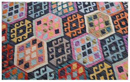 Tappeto Kilim Kaudani Afghan fatto a mano multicolore 299x204cm