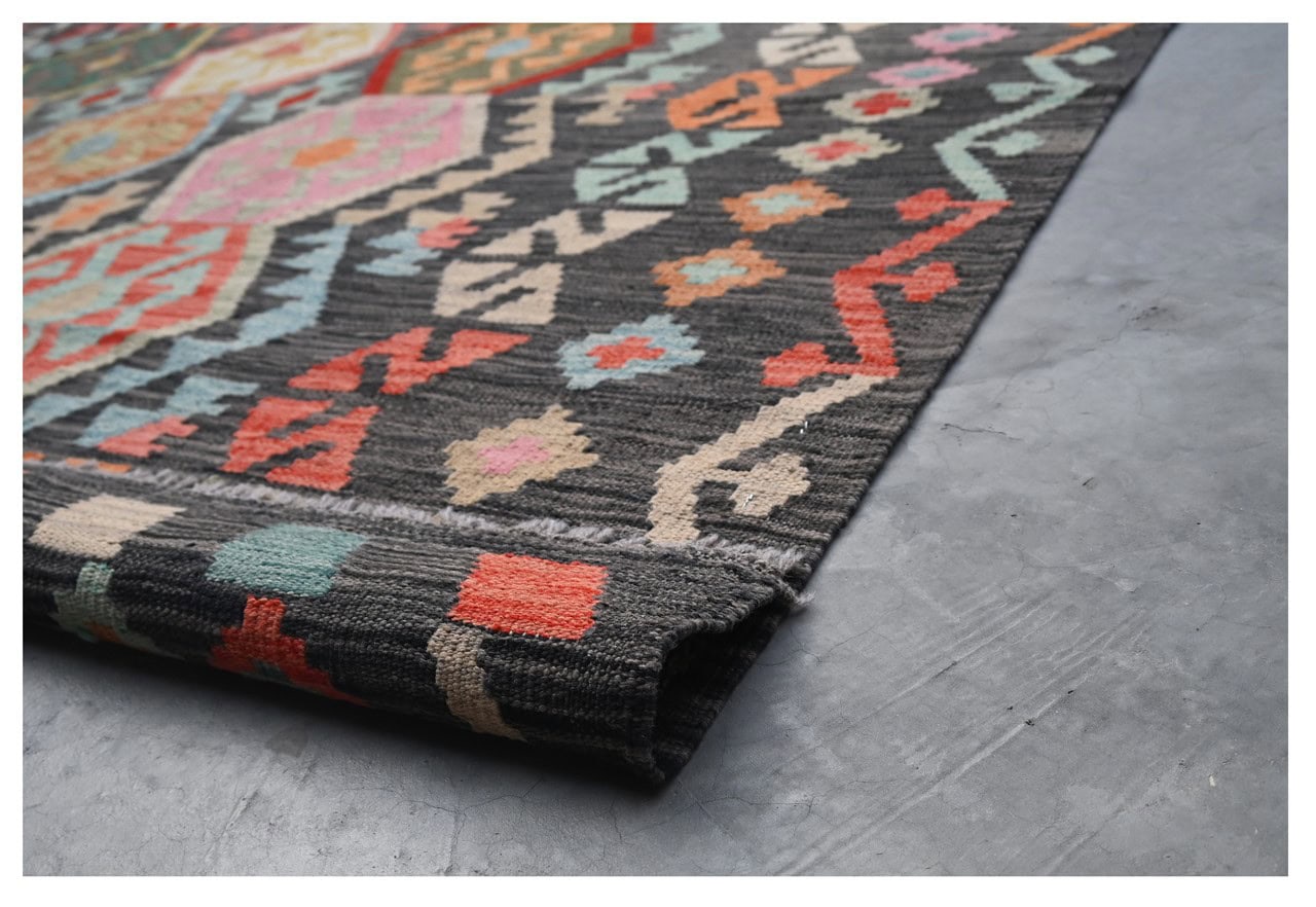 Tappeto Kilim Kaudani Afghan fatto a mano multicolore 291x205cm