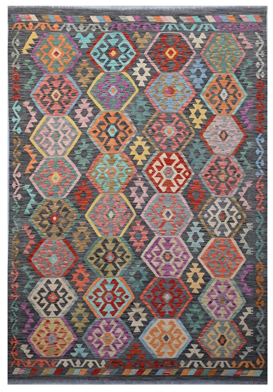 Tappeto Kilim Kaudani Afghan fatto a mano multicolore 299x204cm