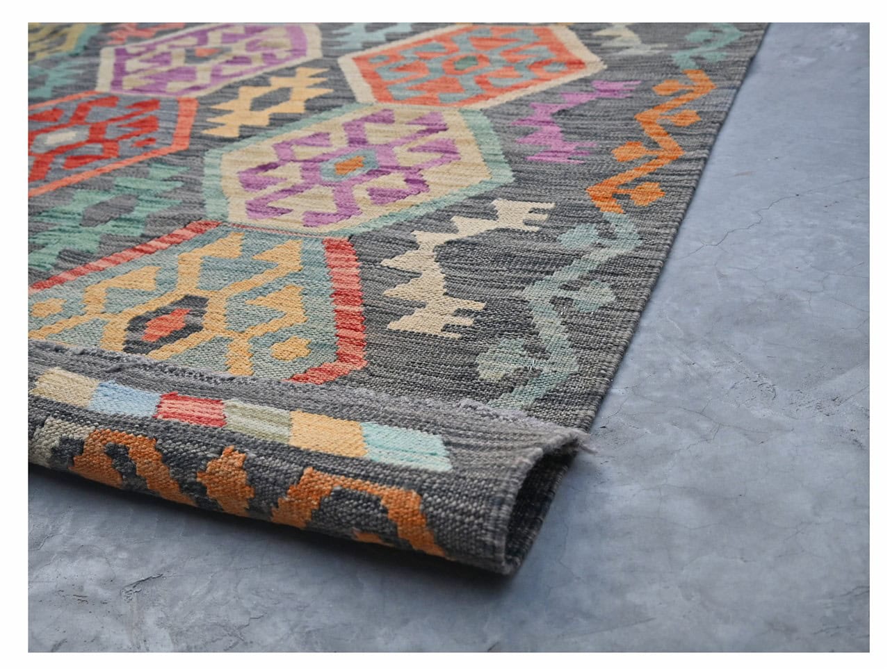 Tappeto Kilim Kaudani Afghan fatto a mano multicolore 299x204cm