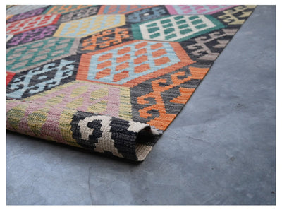 Tappeto Kilim Kaudani Afghan fatto a mano multicolore 300x207cm