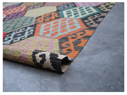 Tappeto Kilim Kaudani Afghan fatto a mano multicolore 300x207cm