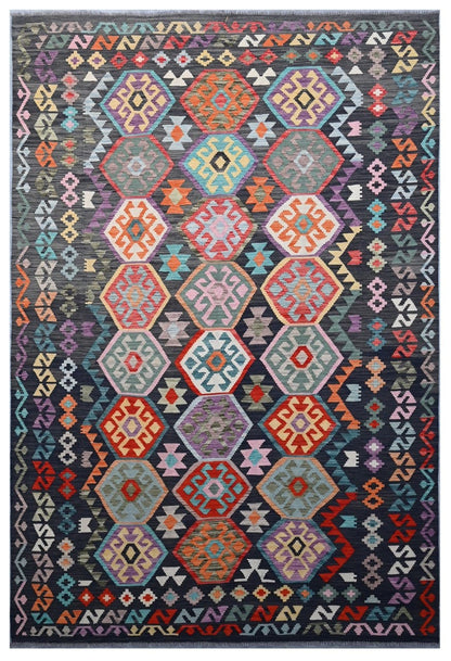 Tappeto Kilim Kaudani Afghan fatto a mano multicolore 298x203cm