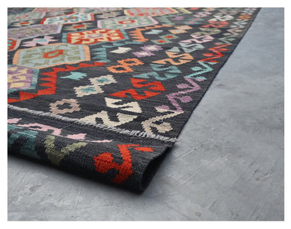 Tappeto Kilim Kaudani Afghan fatto a mano multicolore 298x203cm