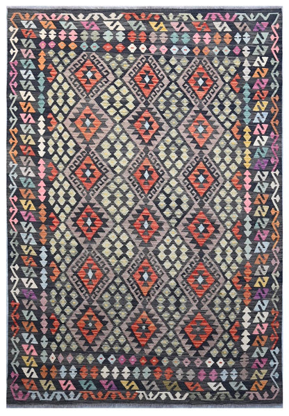 Tappeto Kilim Kaudani Afghan fatto a mano multicolore 295x203cm