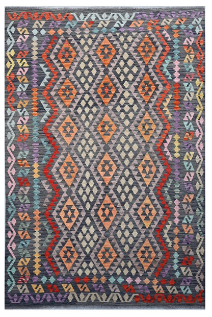 Tappeto Kilim Kaudani Afghan fatto a mano multicolore 303x197cm