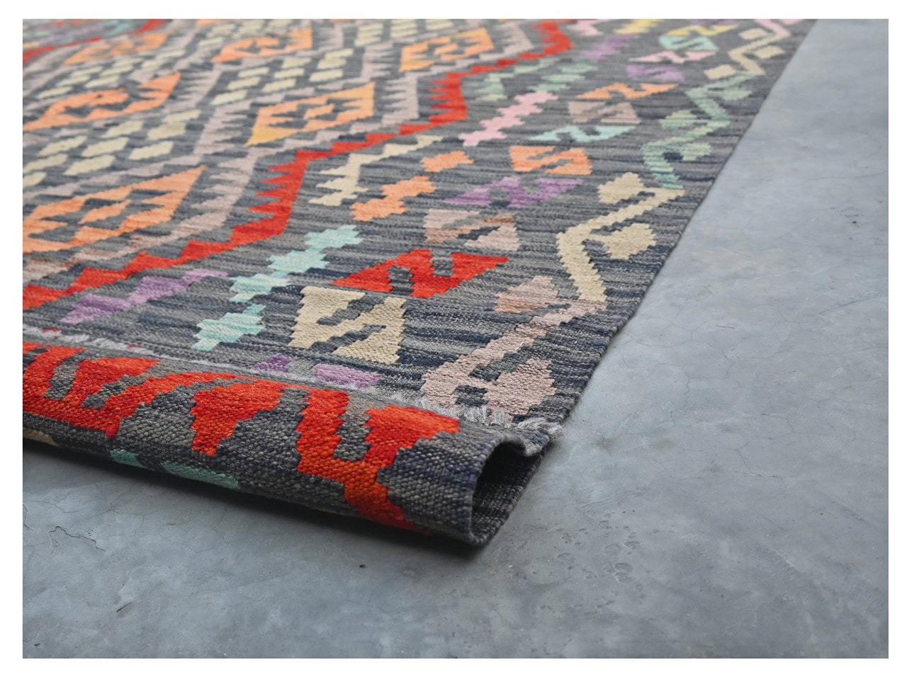 Tappeto Kilim Kaudani Afghan fatto a mano multicolore 303x197cm