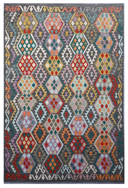 Tappeto Kilim Kaudani Afghan fatto a mano multicolore 304x201cm