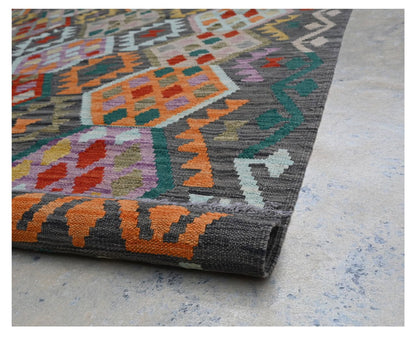 Tappeto Kilim Kaudani Afghan fatto a mano multicolore 304x201cm