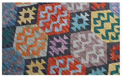 Taimany - Tappeto Tribale in Lana Multicolore - Fatto a Mano 202x139cm
