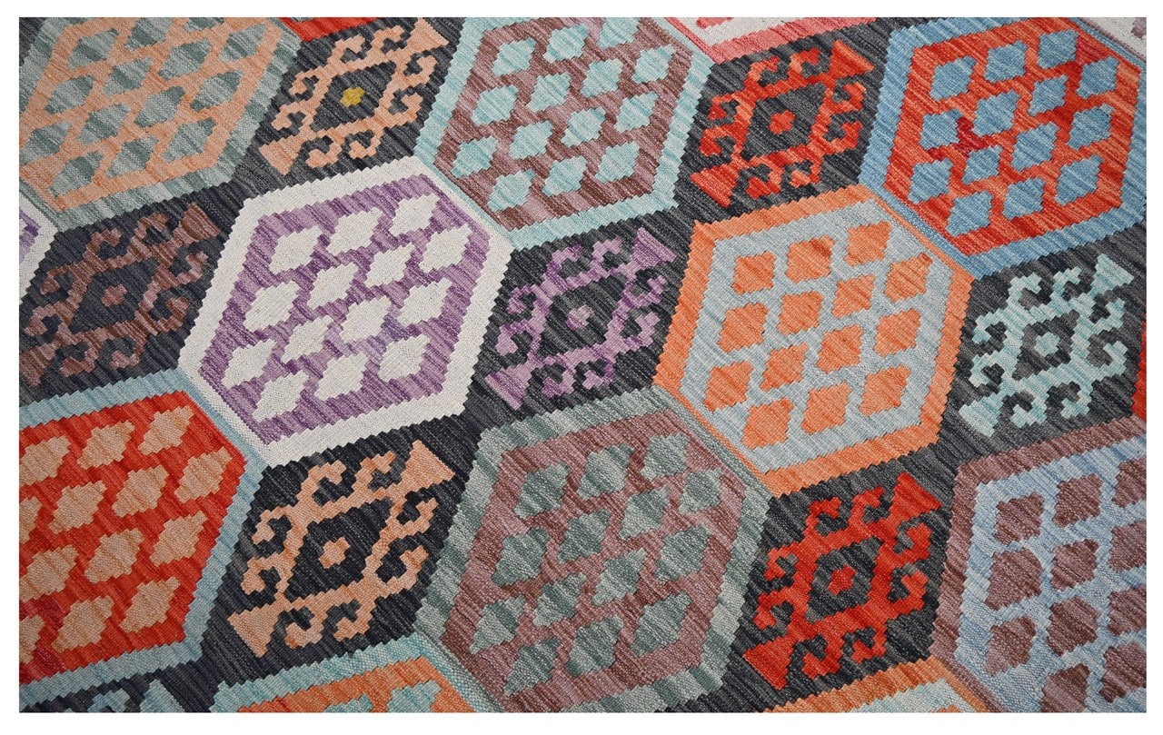 Tappeto Kilim Kaudani Afghan fatto a mano multicolore 301x210cm
