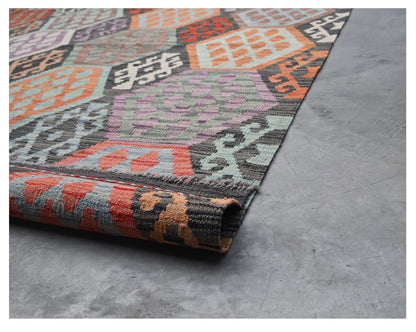 Tappeto Kilim Kaudani Afghan fatto a mano multicolore 301x210cm