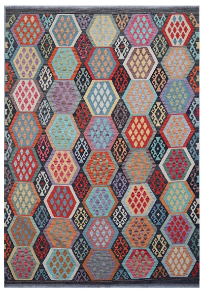 Tappeto Kilim Kaudani Afghan fatto a mano multicolore 300x210cm