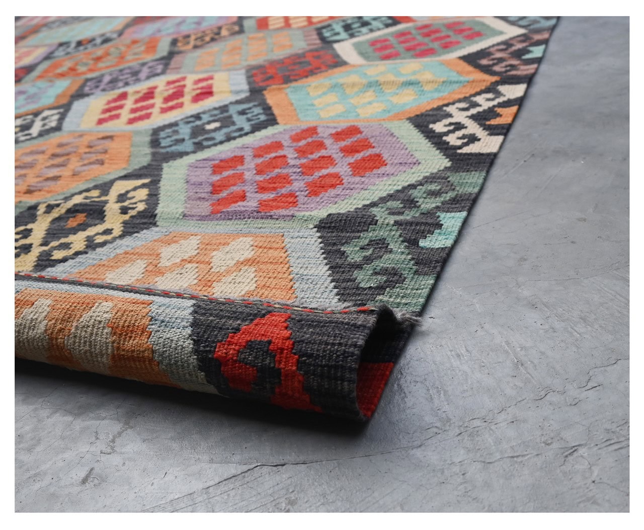 Tappeto Kilim Kaudani Afghan fatto a mano multicolore 300x210cm
