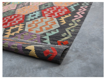 Tappeto Kilim Kaudani Afghan fatto a mano multicolore 294x208cm
