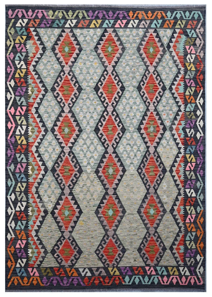 Tappeto Kilim Kaudani Afghan fatto a mano multicolore 296x209cm