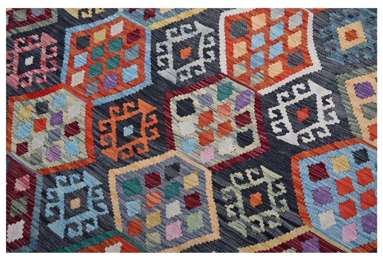 Tappeto Kilim Kaudani Afghan fatto a mano multicolore 300x200cm