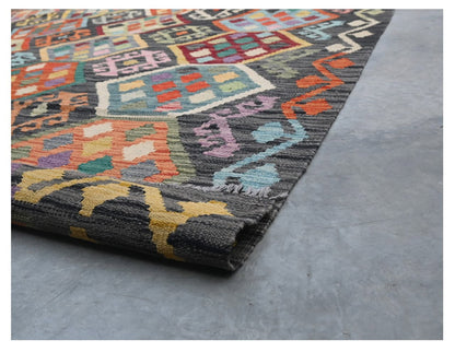 Tappeto Kilim Kaudani Afghan fatto a mano multicolore 300x200cm
