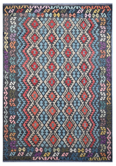 Tappeto Kilim Kaudani Afghan fatto a mano multicolore 298x203cm