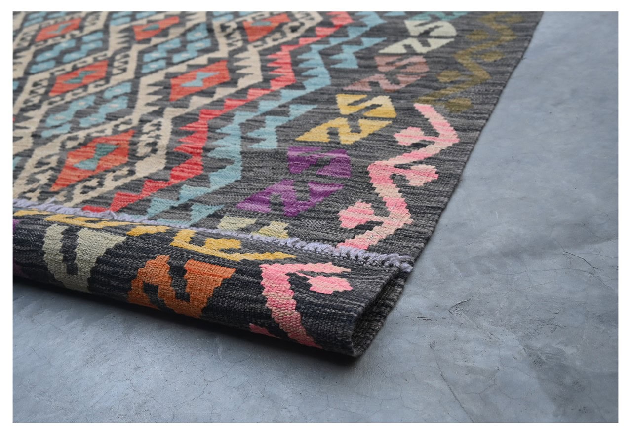Tappeto Kilim Kaudani Afghan fatto a mano multicolore 298x203cm