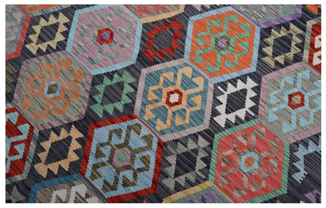 Tappeto Kilim Kaudani Afghan fatto a mano multicolore 299x206cm