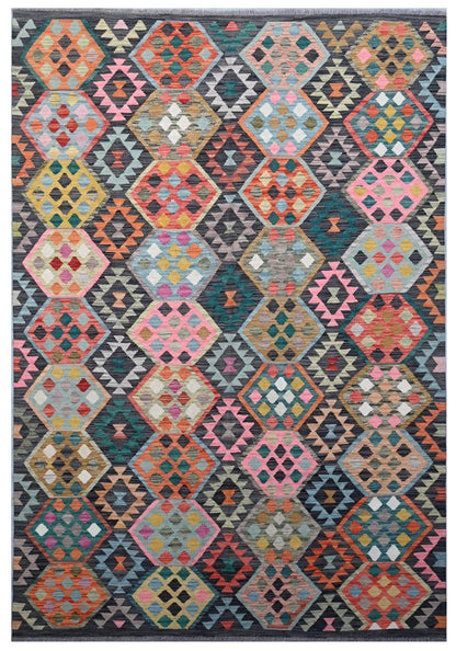 Tappeto Kilim Kaudani Afghan fatto a mano multicolore 295x204cm