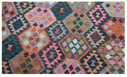 Tappeto Kilim Kaudani Afghan fatto a mano multicolore 295x204cm