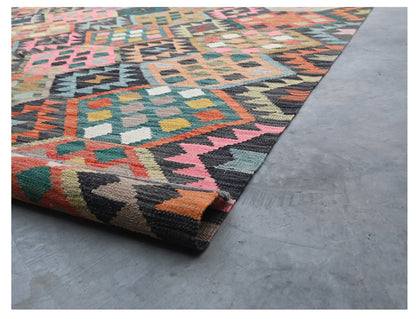 Tappeto Kilim Kaudani Afghan fatto a mano multicolore 295x204cm