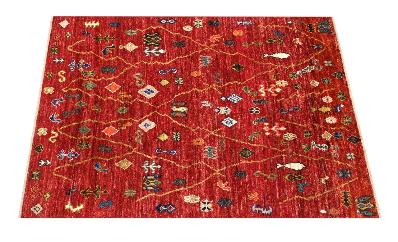 Taimany - Multicolor Tribal Wool Rug - Hand-Knotted 191x154cm