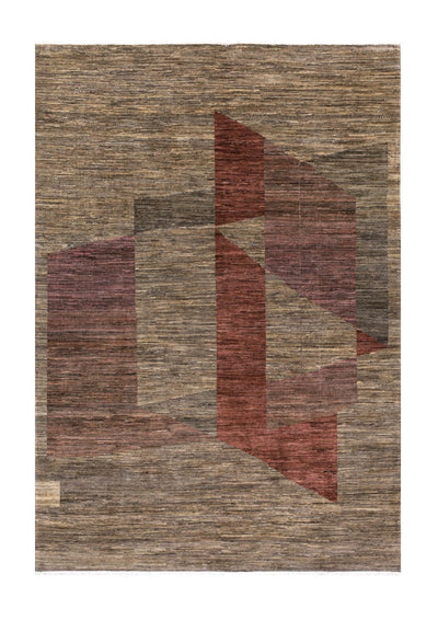 Handmade Modern Wool Rug, Geometric Design, 244x171cm