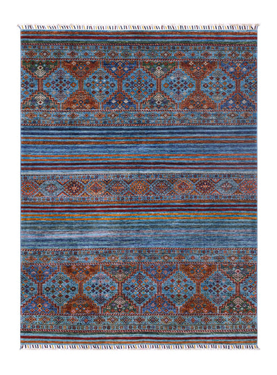 Tappeto Afghan blu in lana, fatto a mano 227x176cm - CarpetLiving