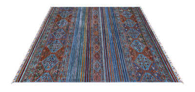 Tappeto Afghan blu in lana, fatto a mano 227x176cm - CarpetLiving
