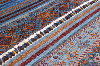 Tappeto Afghan blu in lana, fatto a mano 227x176cm - CarpetLiving