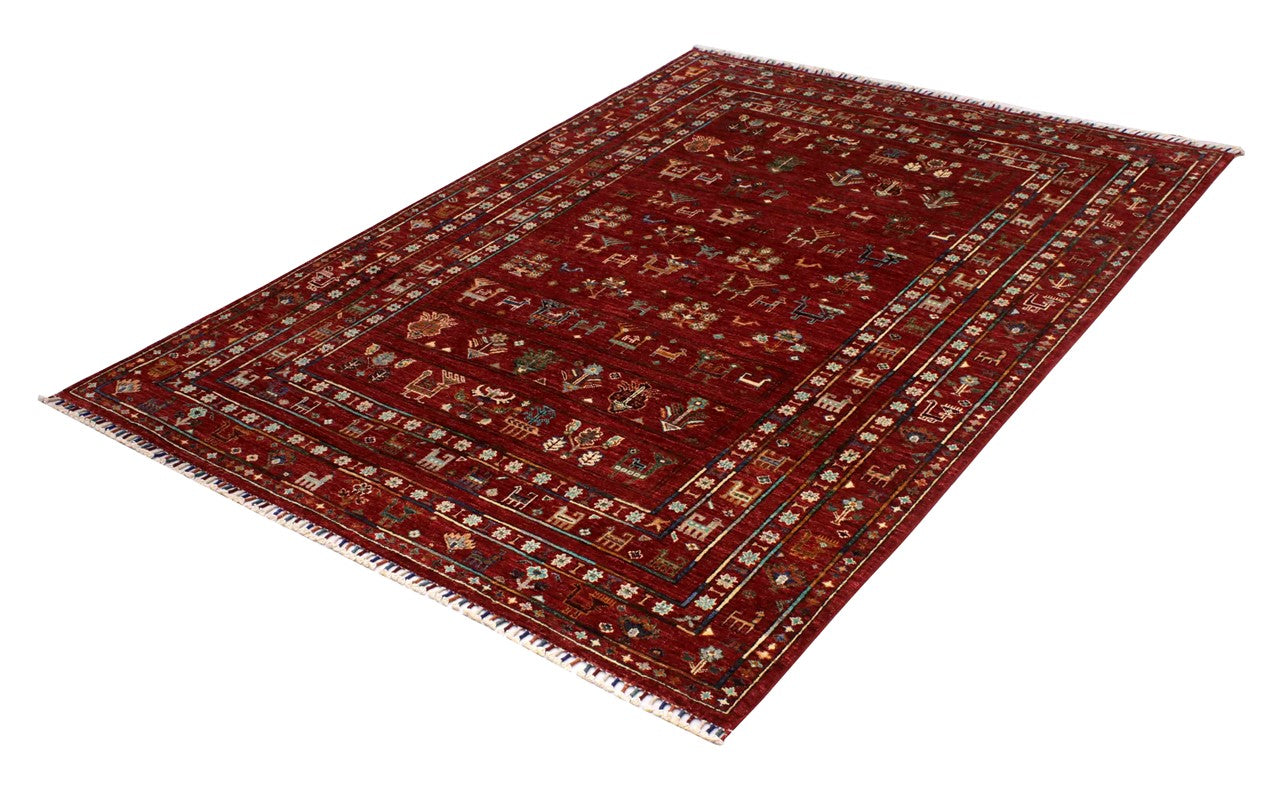 Afghan wool carpet red, handmade 247x178cm